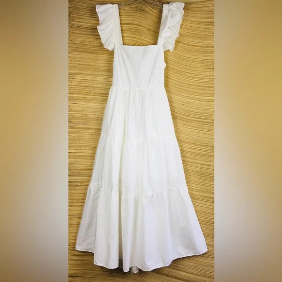 NEW O.P.T. / Tuckernuck 100% Cotton Tied Open Back Swiss Dot Maxi Dress White L - Picture 5 of 13